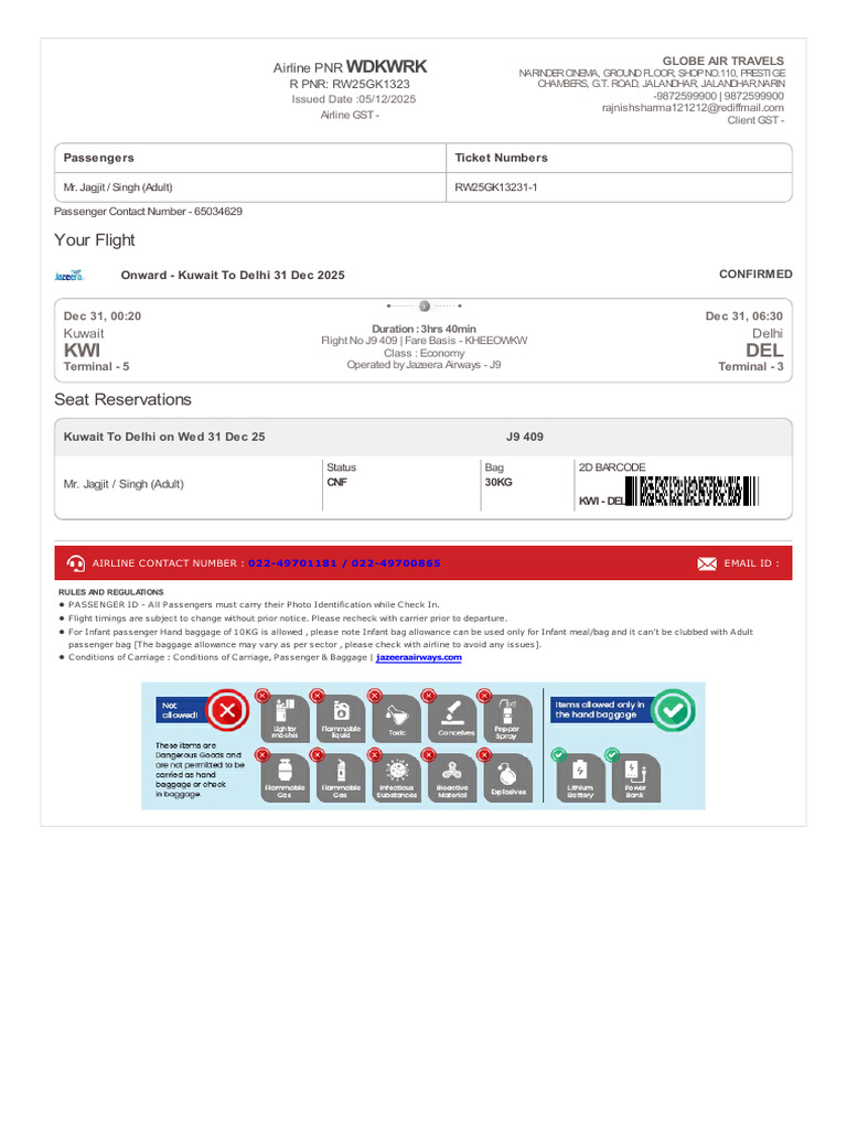 Airline Ticket Confirmation for Jazeera Airways | PDF | Airlines ...