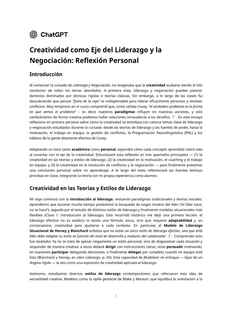 Creatividad como Eje del Liderazgo y la Negociación_ Reflexión Personal ...