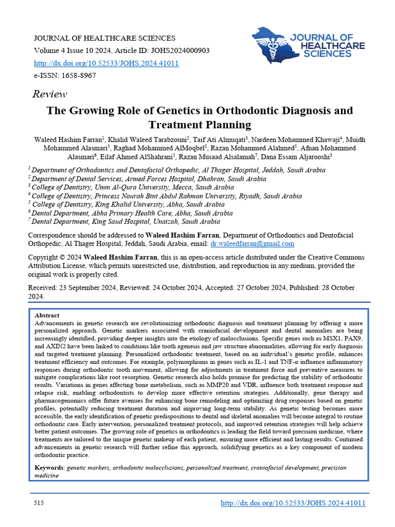 Genetics in Orthodontic Treatment Planning | PDF | Orthodontics ...