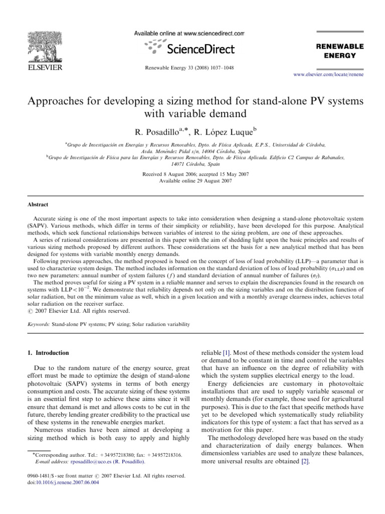 Sizing Methods for Stand-Alone PV Systems | PDF | Photovoltaics ...