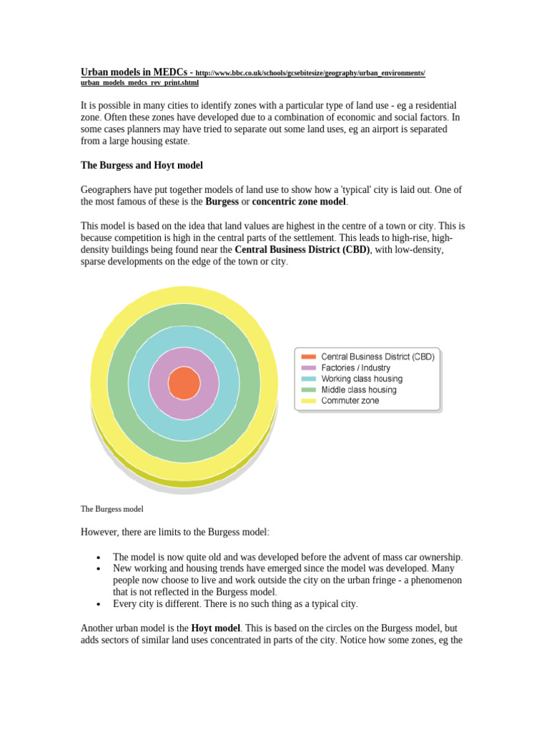 Urban Land Use Models in MEDCs | PDF | Suburb | Urban Planning