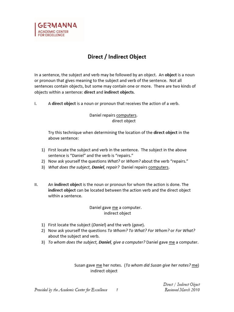 Understanding Direct and Indirect Objects | PDF | Verb | Subject (Grammar)