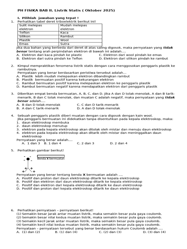 Soal Listrik Statis untuk Siswa PH Fisika | PDF