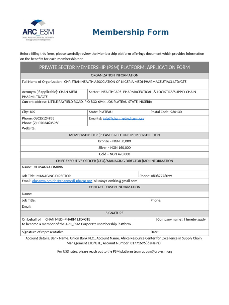 Private Sector Membership Application Form | PDF