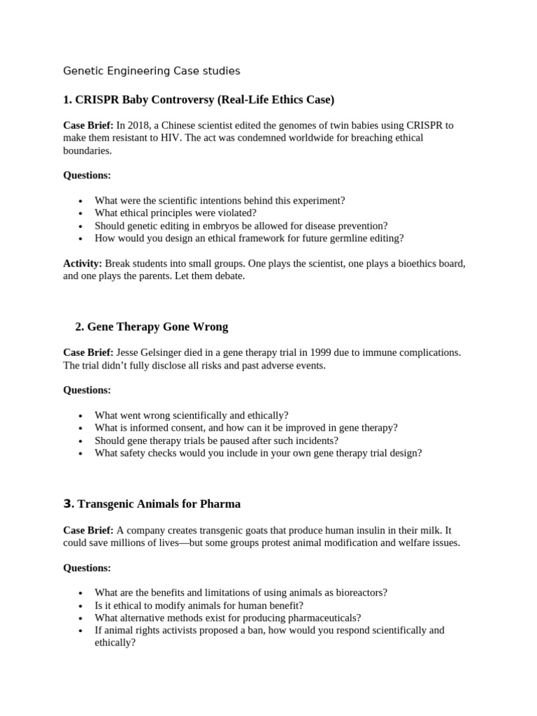 Genetic Engineering Case Studies Overview | PDF | Genetic Engineering ...