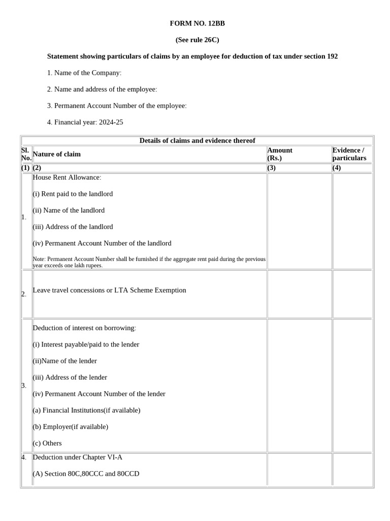 Form No 12bb | PDF