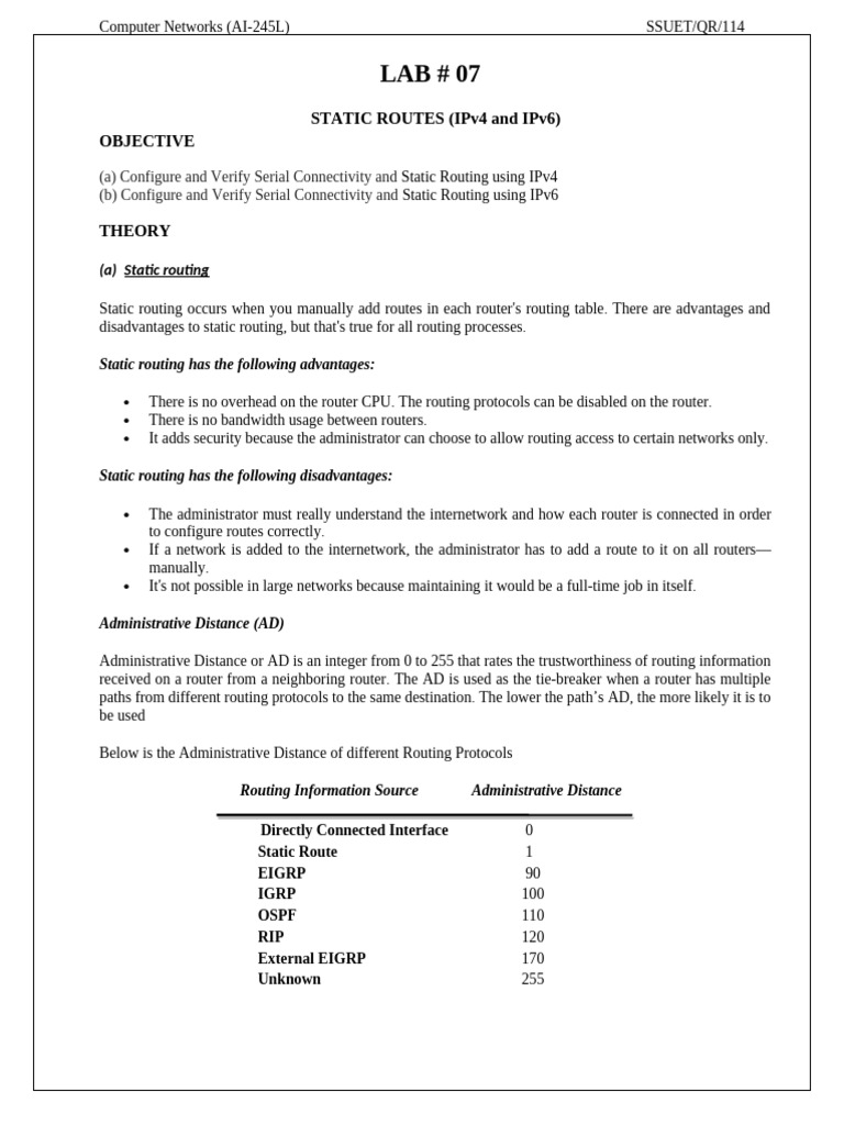 Lab 7-Static IPv4 and IPv6 | PDF | I Pv6 | Internet Protocols