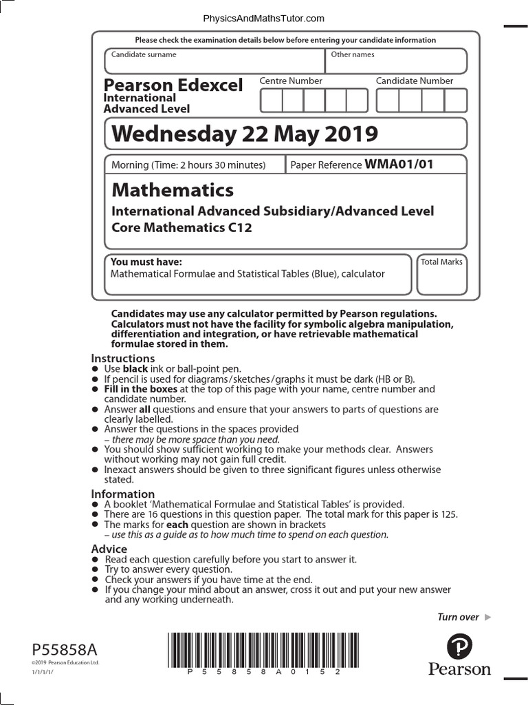 Edexcel A Level Core Mathematics C12 Exam | PDF | Mathematics