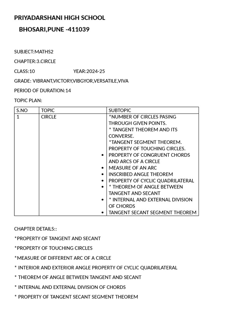 Priyadarshani High School, l3 | PDF | Circle | Euclid