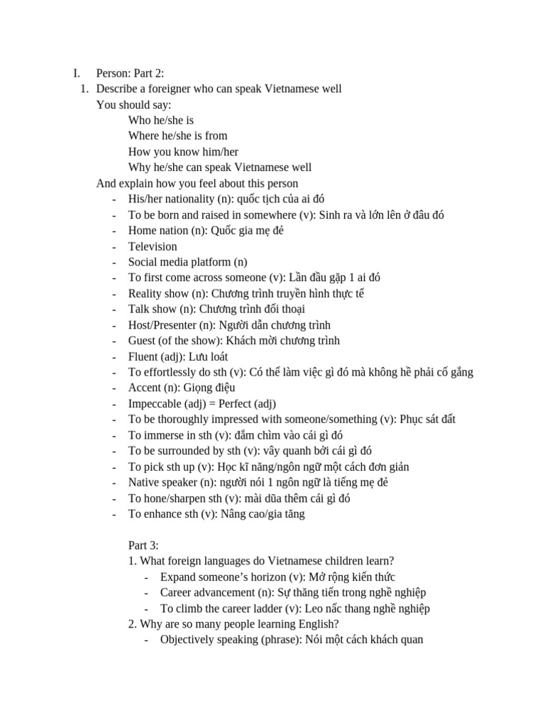 IELTS Speaking Part 2 + 3 | PDF