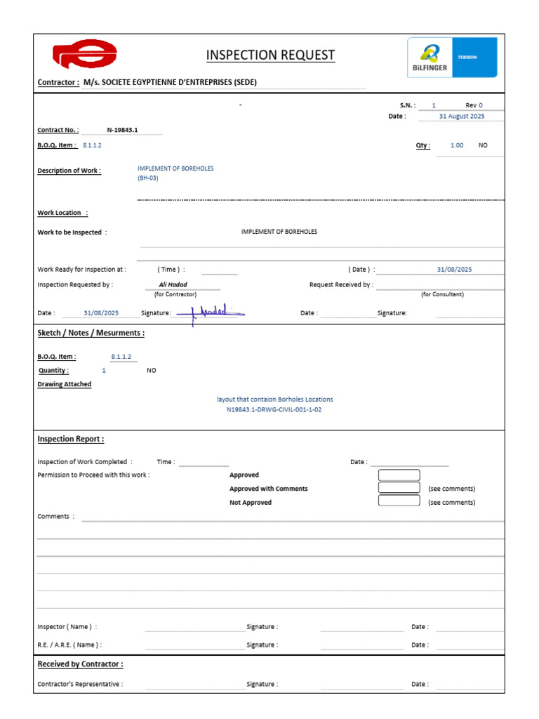 Borehole Inspection Request Form | PDF
