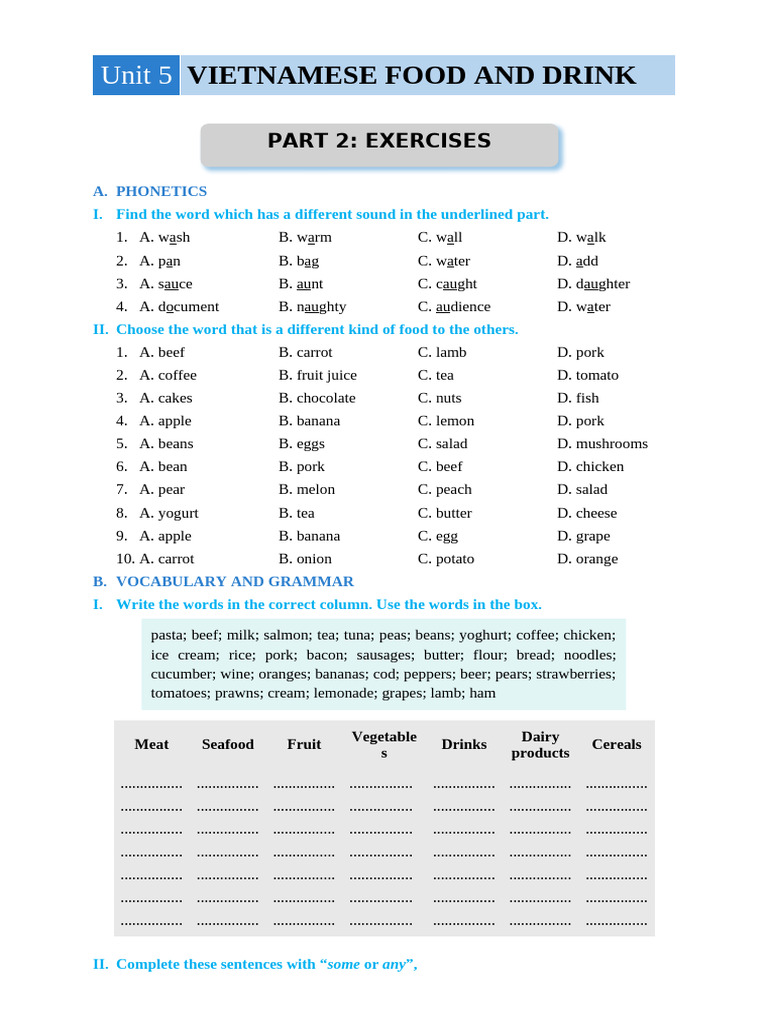 Vietnamese Food and Drink Exercises | PDF | Meal | Lunch