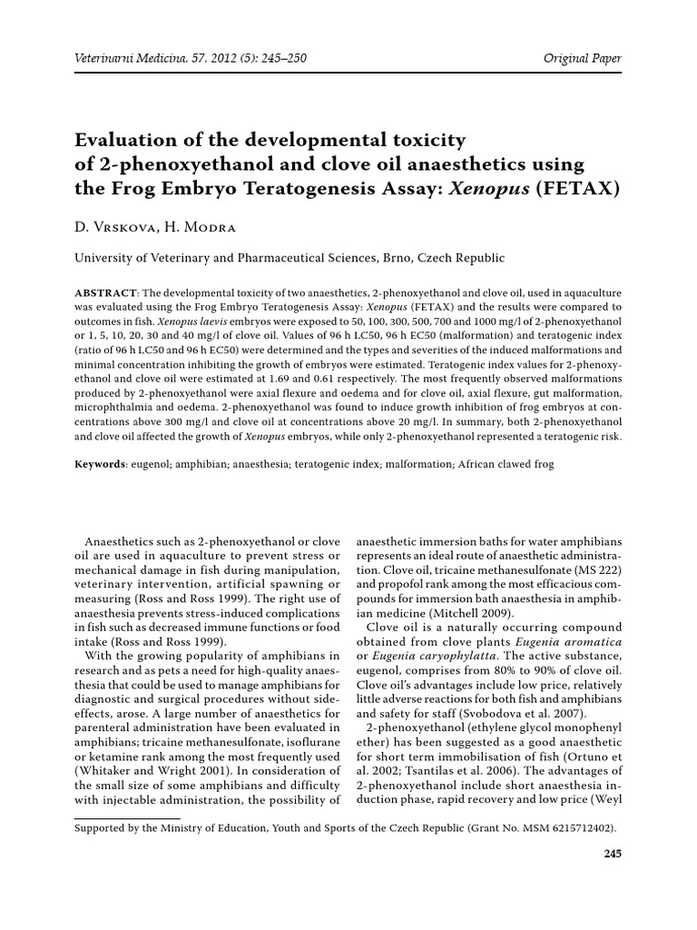 Developmental Toxicity of Anaesthetics in Frogs | PDF | Anesthesia