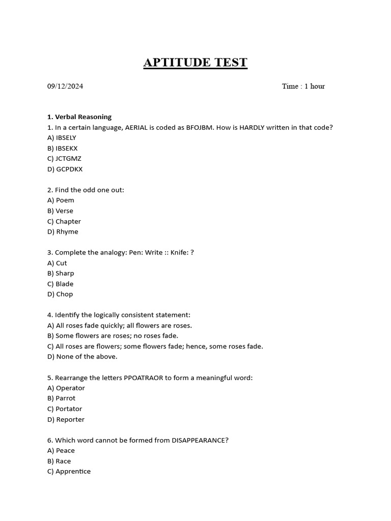 Aptitude Test Questions and Answers | PDF | Argument