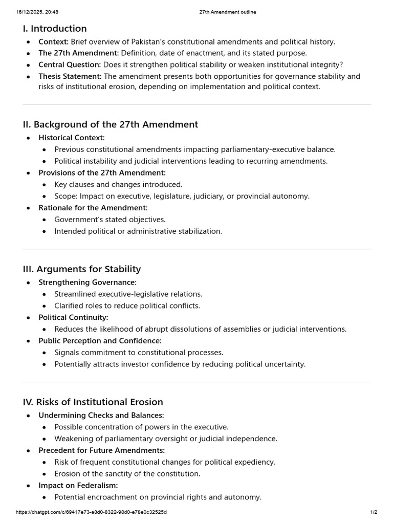 27th Amendment outline | PDF | Governance | Risk