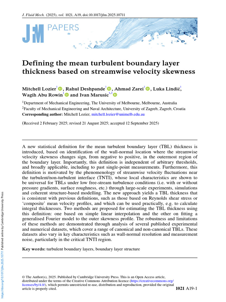Mean Turbulent Boundary Layer Thickness Defined | PDF | Turbulence ...