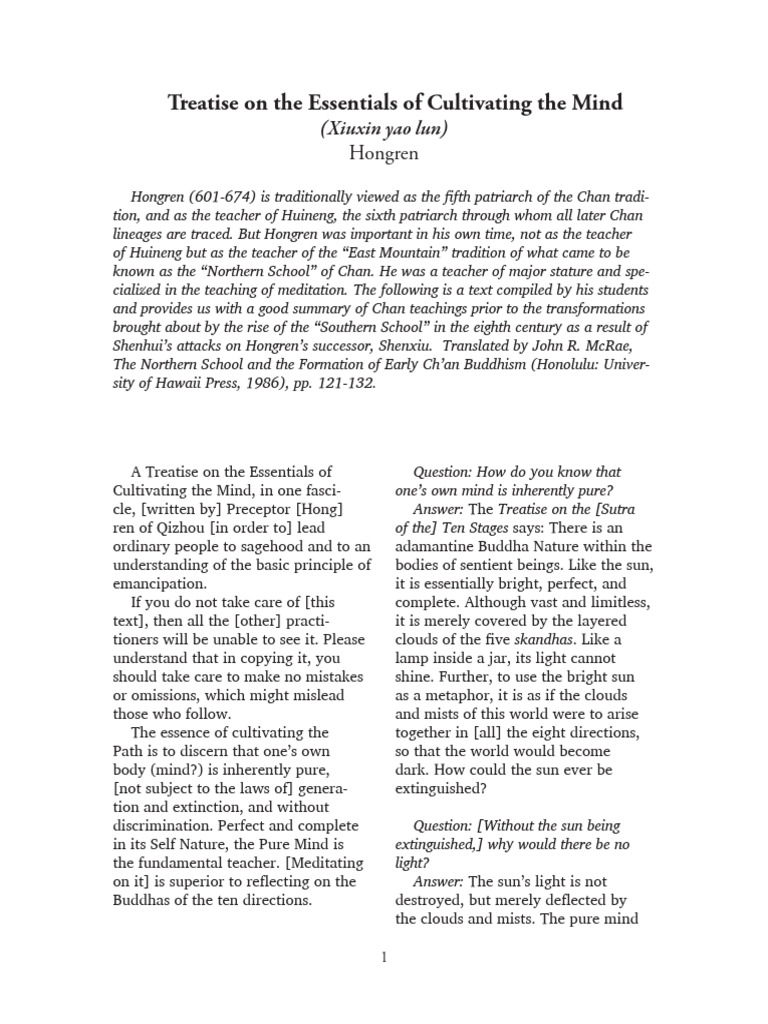 Hongren Essentials of Cultivating The Mind | PDF | Chan Buddhism | Mahayana