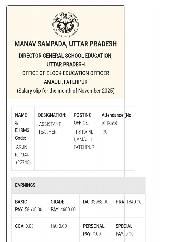 Salary Slip For The Month of November 2025 | PDF