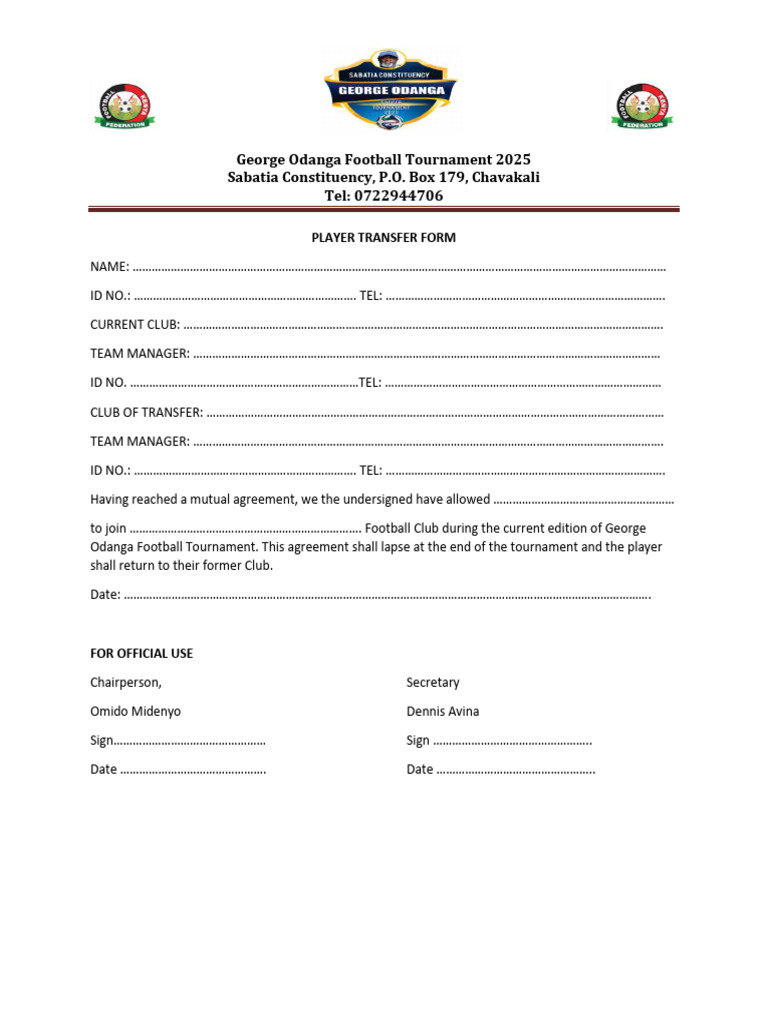 Player Transfer Form | PDF