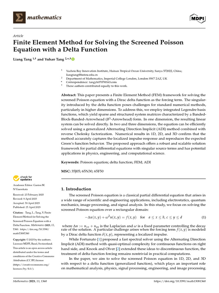 Mathematics 13 01360 v2 | PDF | Finite Element Method | Integral