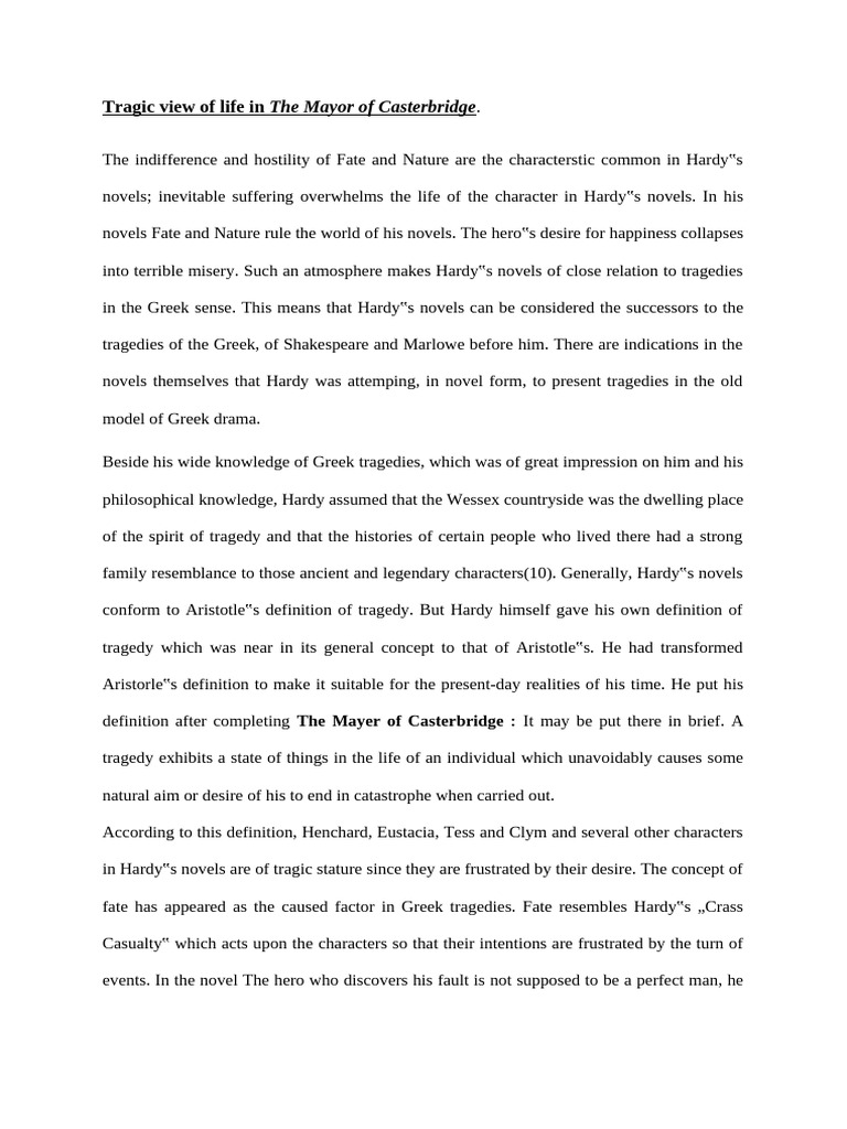 Hardy's Tragic Vision in Casterbridge | PDF | Tragedy | Aristotle