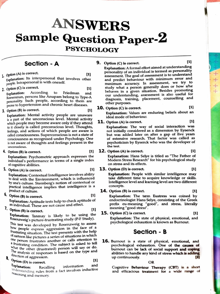 Psychology Sample Question Paper Analysis | PDF | Cognitive Behavioral ...