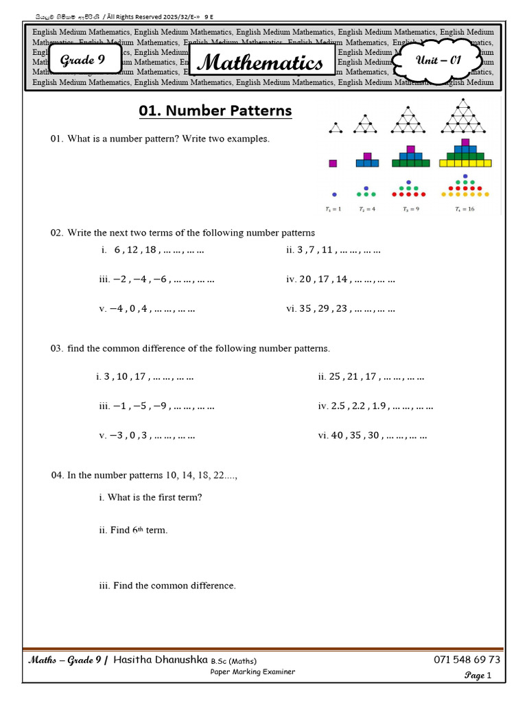 Grade 9 Maths: Number Patterns Guide | PDF | Mathematics