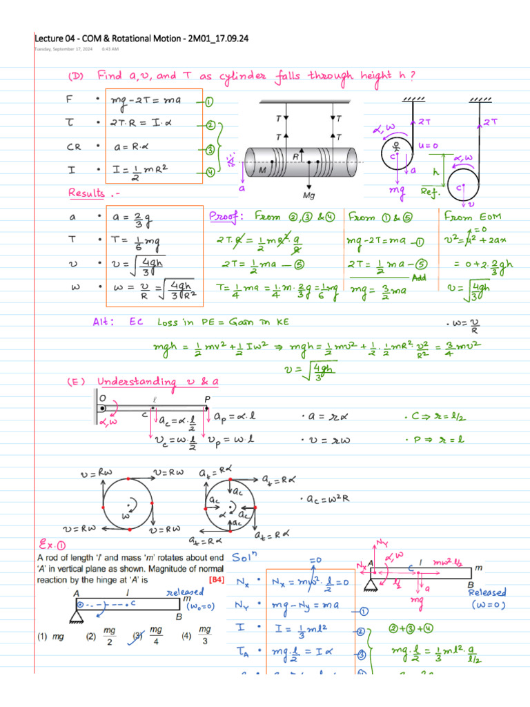 Lecture 04 - COM & Rotational Motion - 2M01 - 17.09.24 | PDF