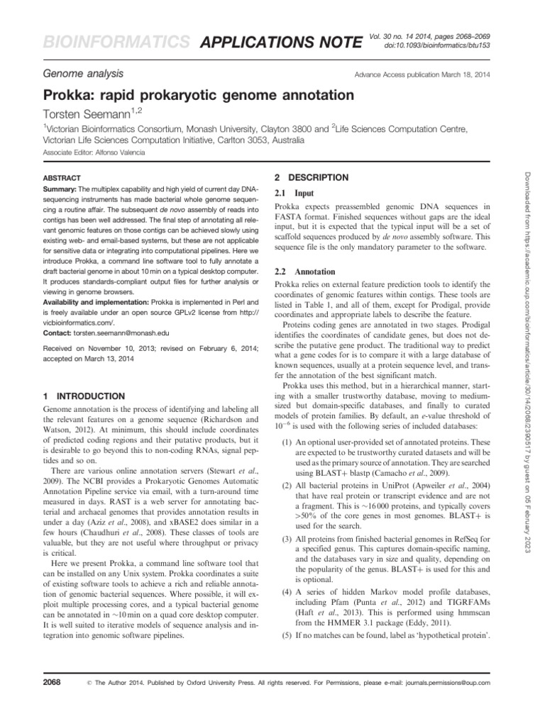 Prokka: Fast Bacterial Genome Annotation | PDF | Bioinformatics | Gene