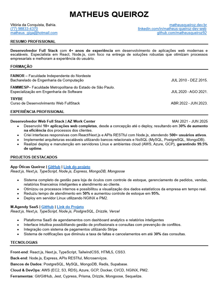 Desenvolvedor Full Stack em Vitória da Conquista | PDF | Software como ...