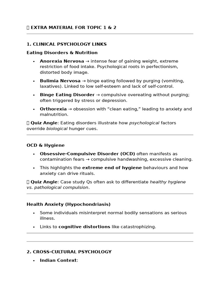 Extra Material For Topics 1 and 2 | PDF | Eating Disorder | Anorexia ...