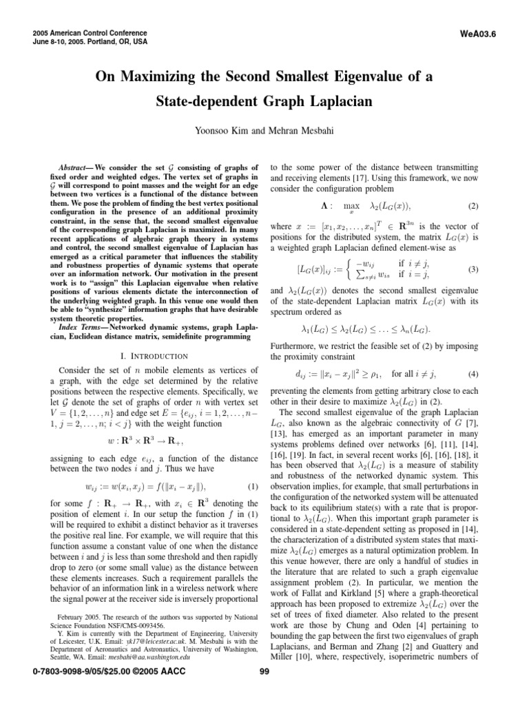On Maximizing The Second Smallest Eigenvalue of A State-Dependent Graph ...