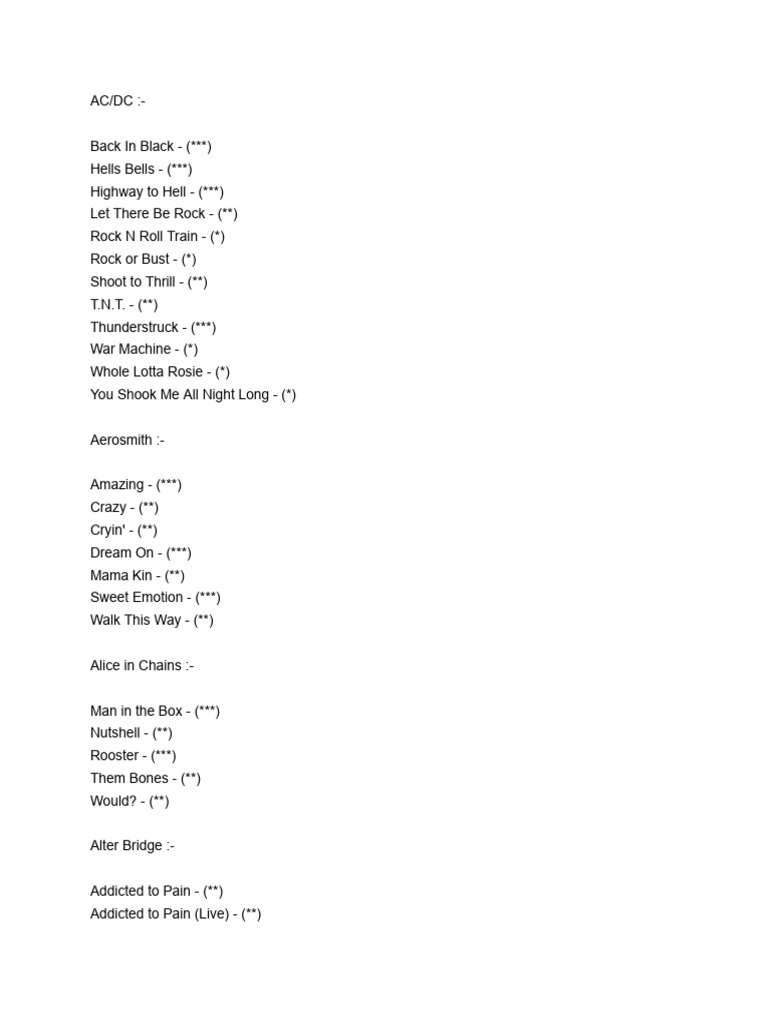 Rock Band Song Ratings List | PDF | Sound Recording | Rock Music