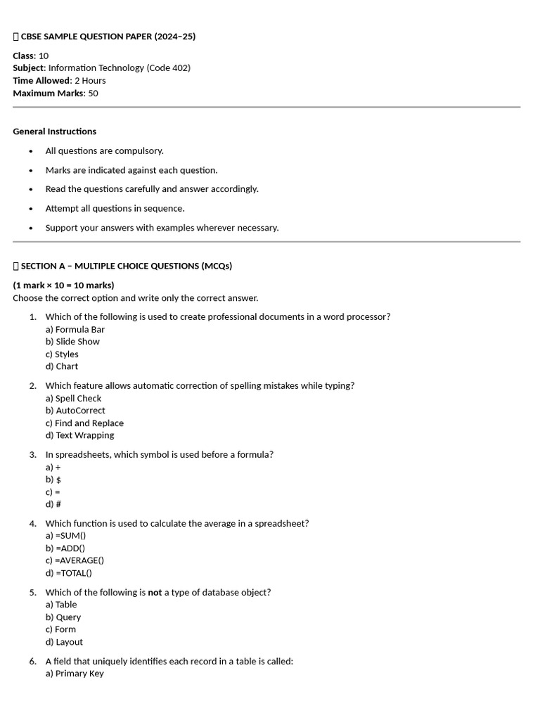 Part 1 - Second Half of The Syllabus Cbse Sample Question Paper | PDF ...