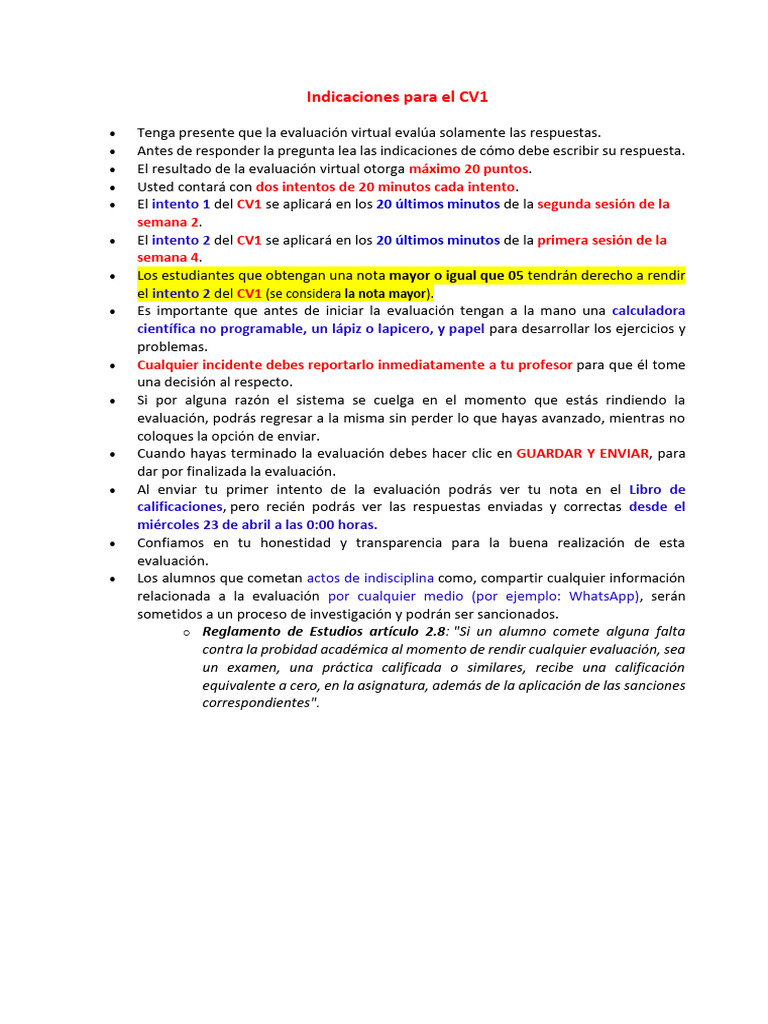 Indicaciones Para El CV1 | PDF