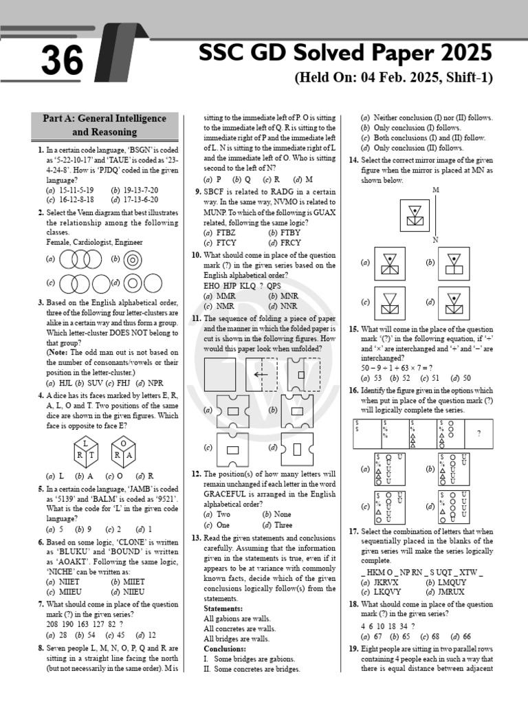 SSC GD 2025 Solved Paper Analysis | PDF