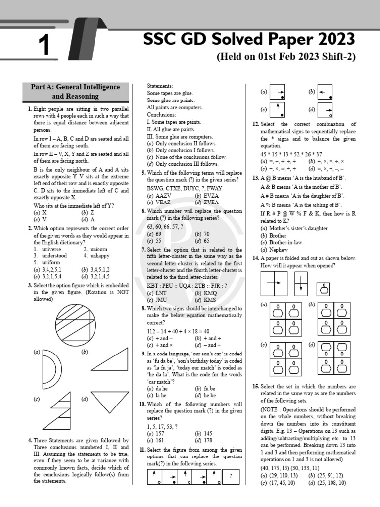 SSC GD Solved Paper 2023 | PDF