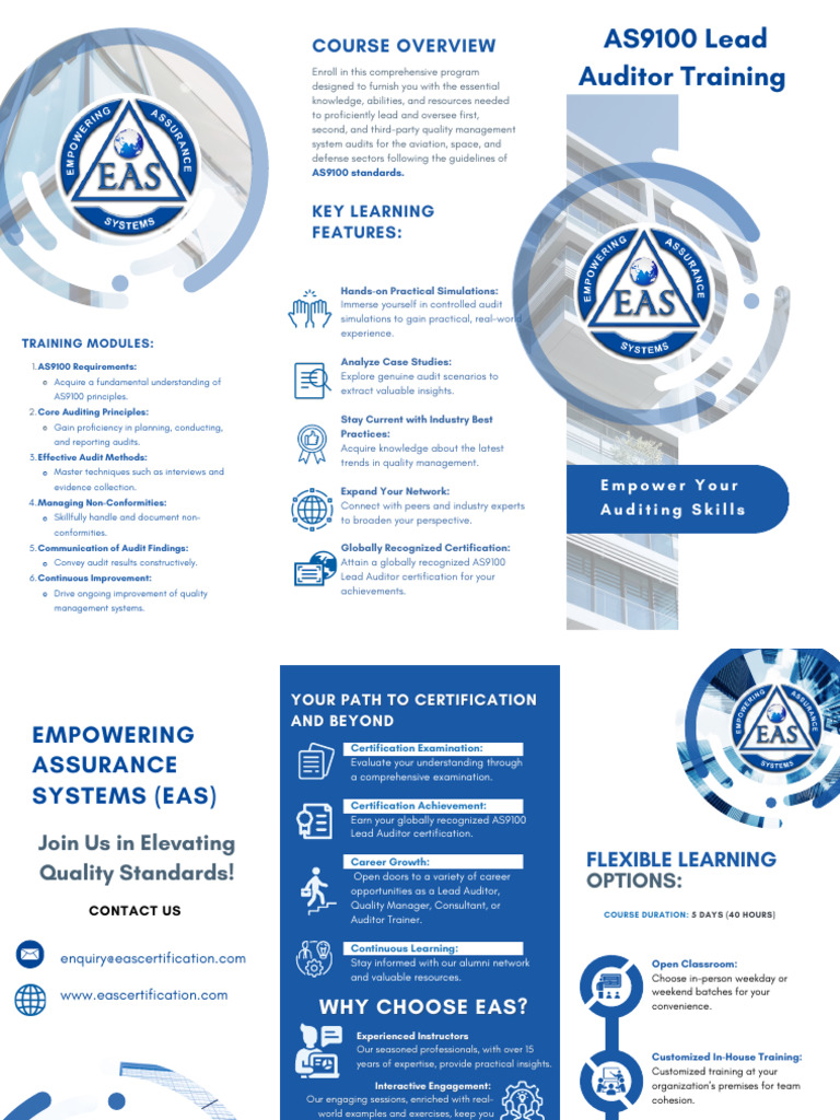 AS9100 Lead Auditor Training Course | PDF | Audit | Certification
