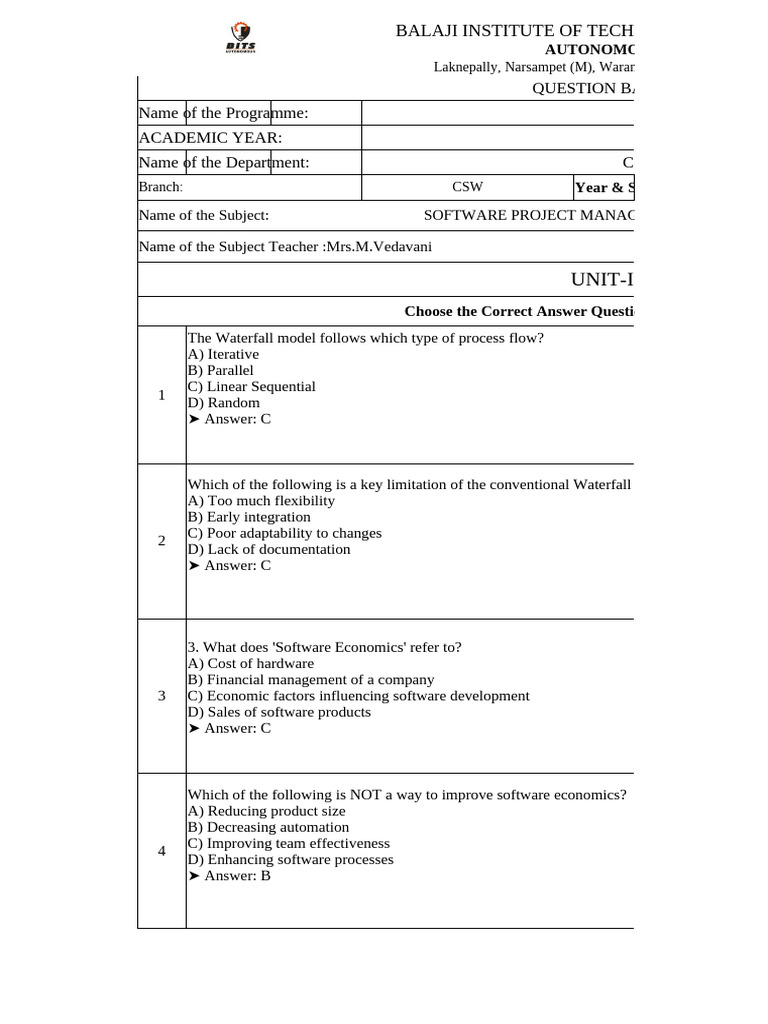 Software Project Management Question Bank | PDF | Software Development ...