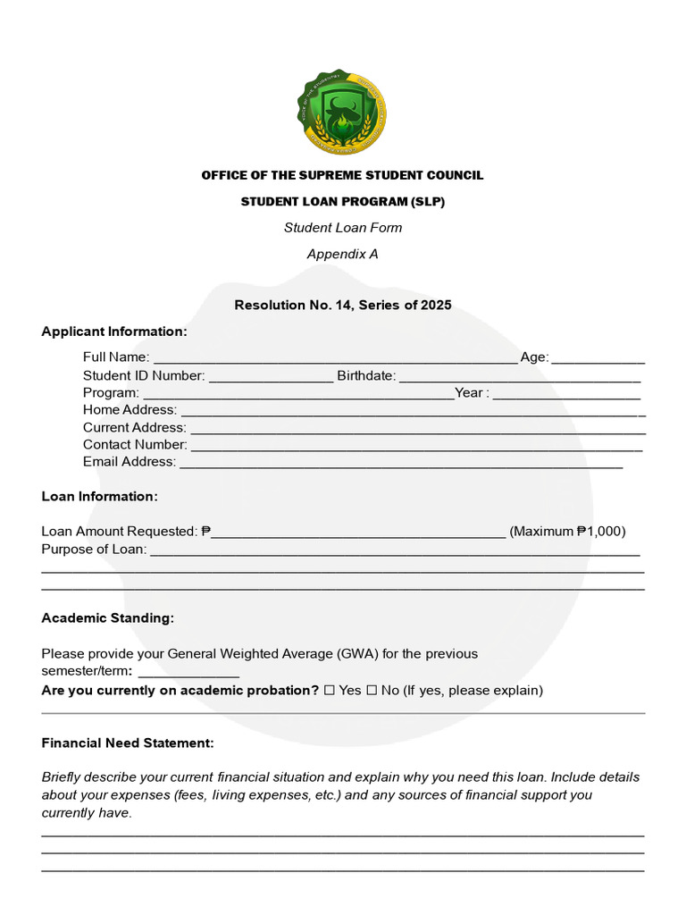 Student Loan Program Application Form | PDF