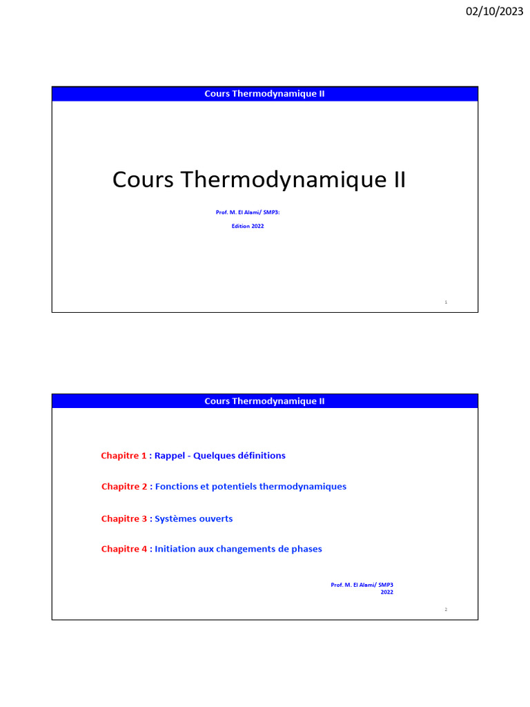 Cours de Thermodynamique II - Concepts Clés | PDF | Entropie ...