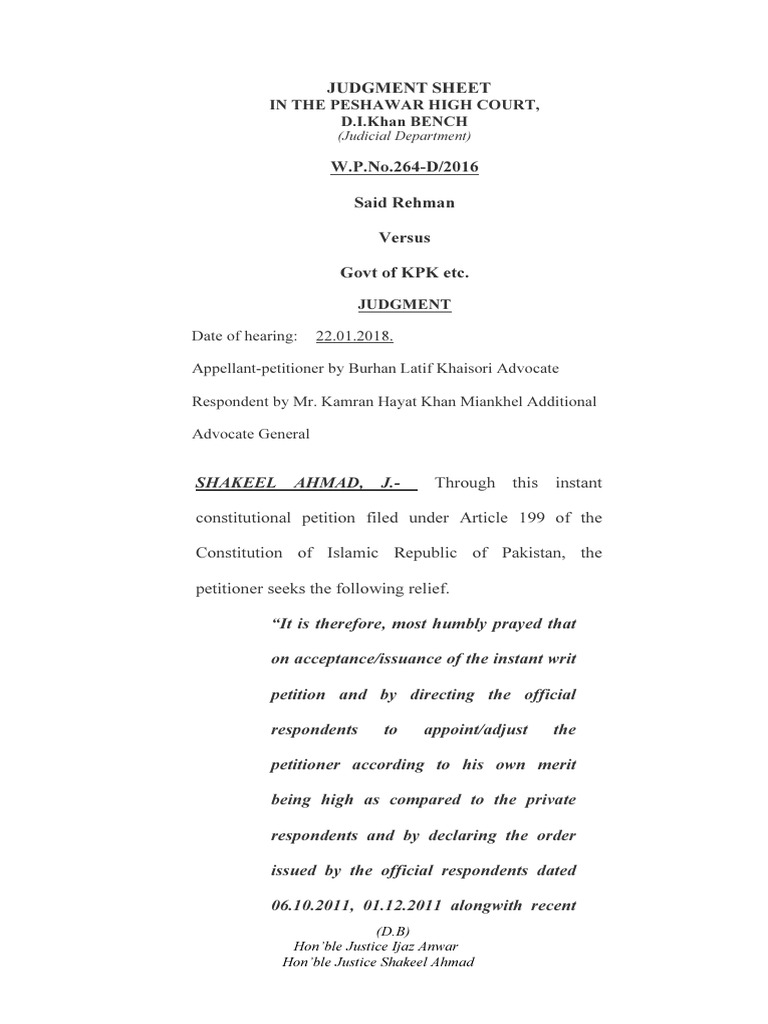 W.P.-No.-264-D-of-2016 | PDF | Jurisdiction | Political Law