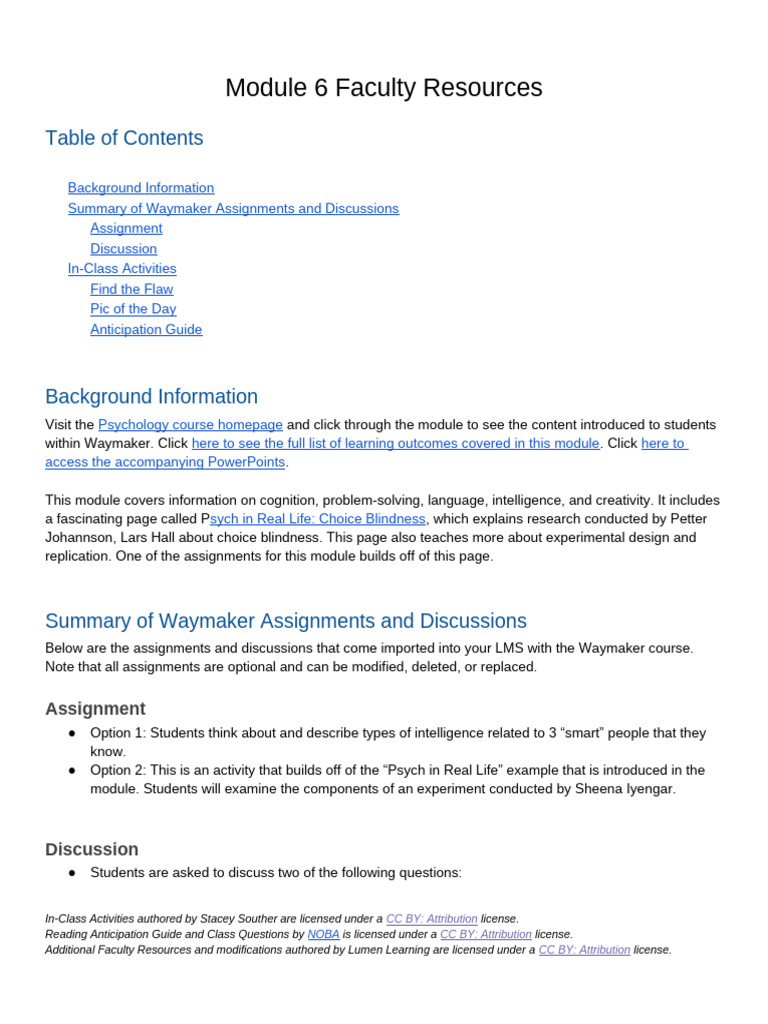 Faculty Resources for Cognition Module | PDF | Intelligence | Concept