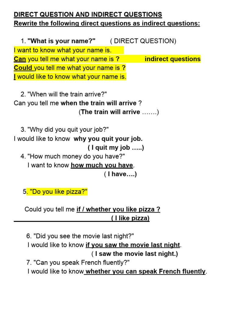 Direct vs Indirect Questions Explained | PDF