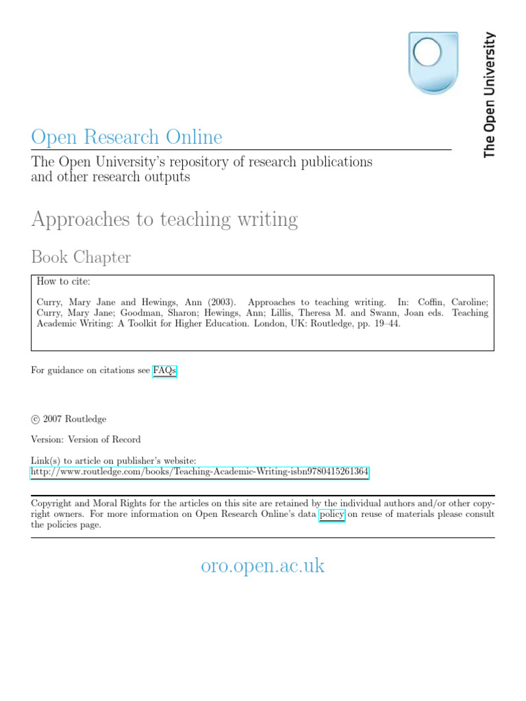 Approaches to Teaching Writing | PDF | Argument | Essays