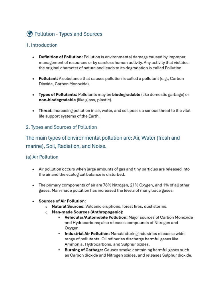 Chapter 15 Geography Pollution Type and Sources Notes (1) | PDF ...