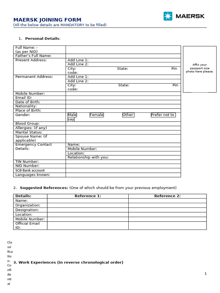 Maersk Employee Joining Form | PDF
