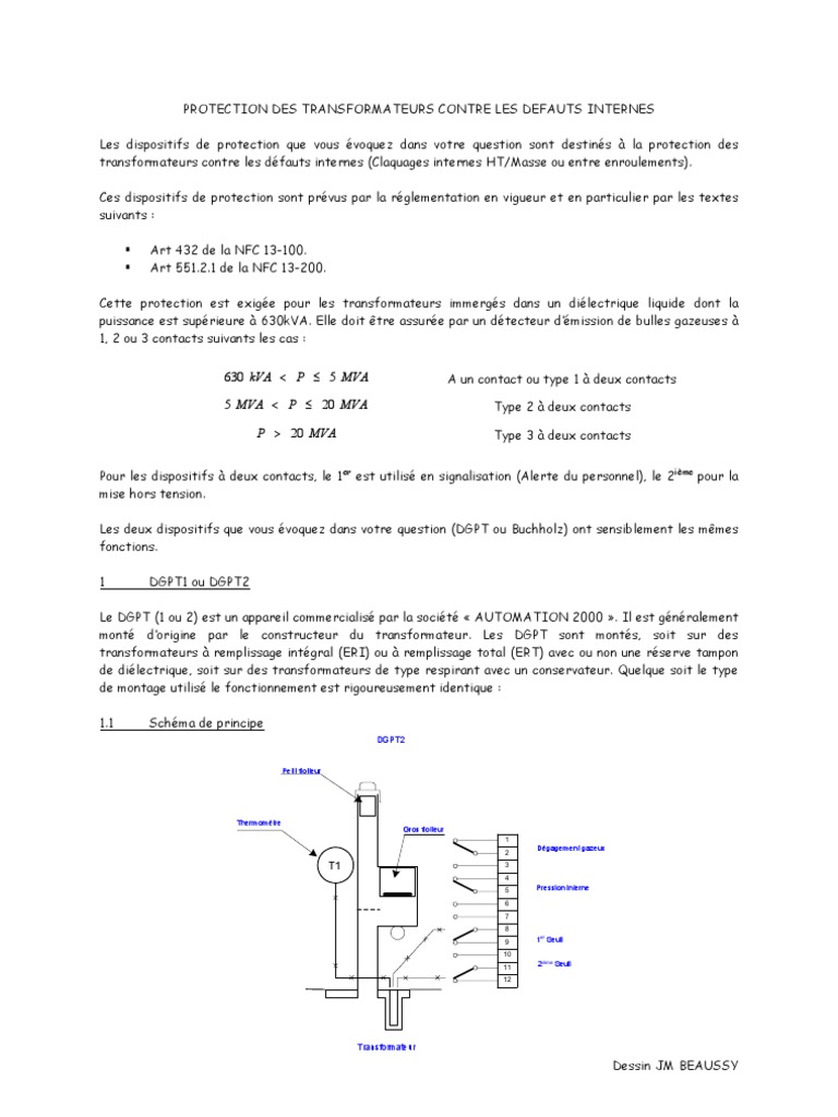 Protection des transformateurs : Buchholz et DGPT | PDF ...