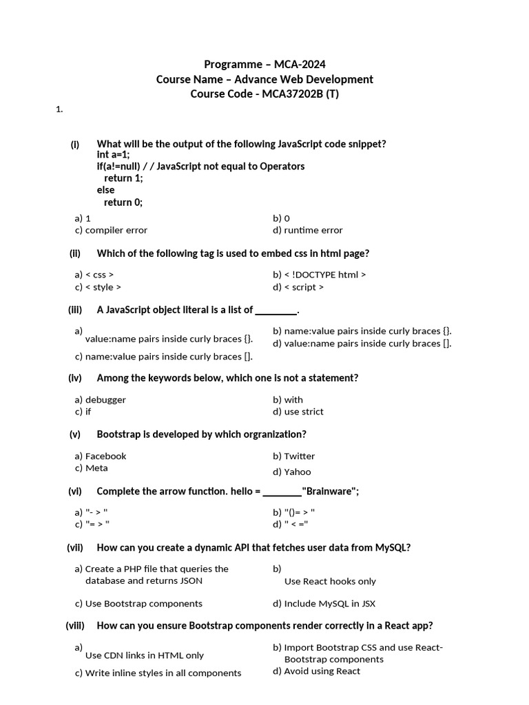 MCA37202B_Advanced Web Development | PDF | Java Script | Document ...