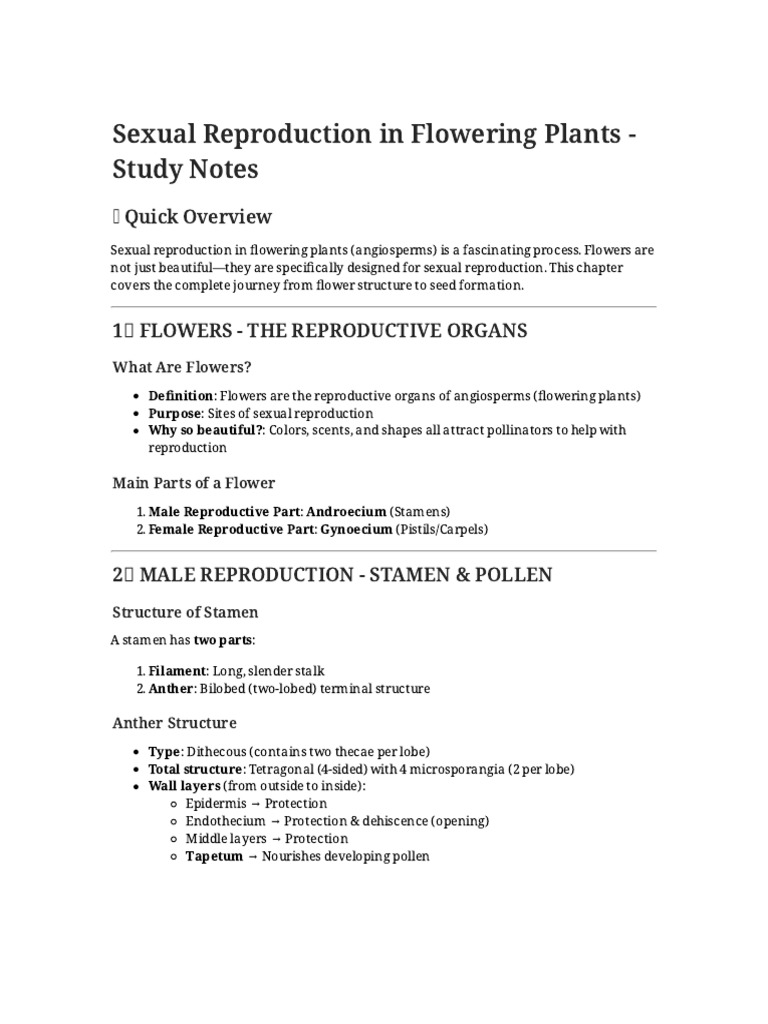 Sexual Reproduction in Flowering Plants | PDF | Seed | Flowers